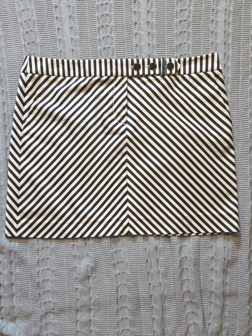 J CREW‎ Black & White Striped Chevron Mini Skirt Cotton Stretch Size 12